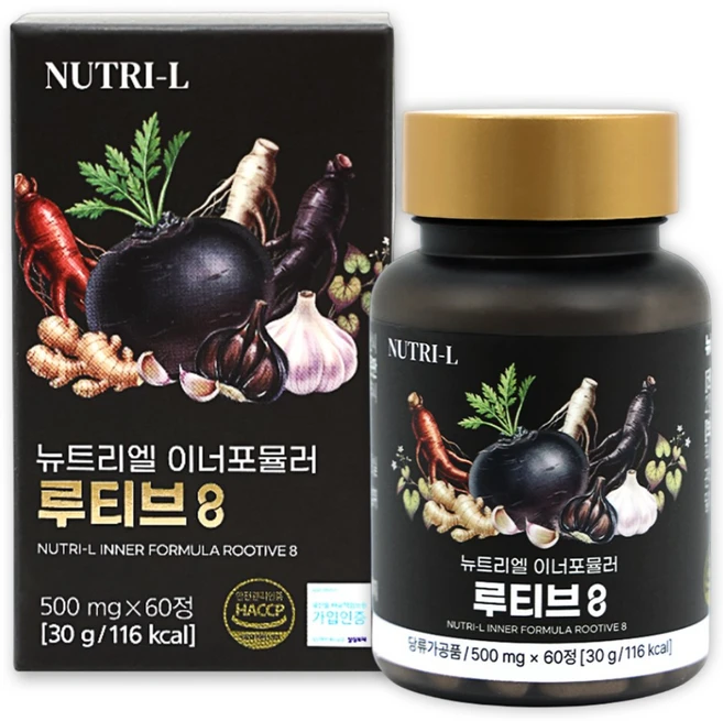 뉴트리엘 이너포뮬러 루티브 8 블랙마카 홍삼 흑삼 흑마늘 도라지 생강 삼백초 마늘, 1개, 60정 - 쿠팡