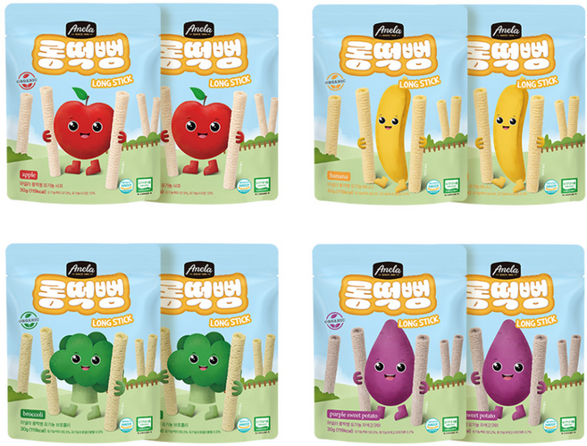 아넬라 유기농 롱떡뻥 롱스틱 4종 x 2p 세트, 혼합맛(사과/바나나/브로콜리/자색고구마), 30g, 1세트