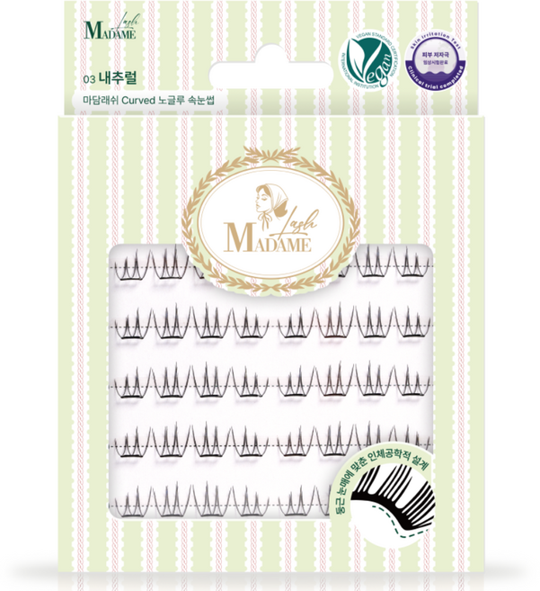 마담래쉬 비건 커브드 노글루 속눈썹, 1개, 내추럴