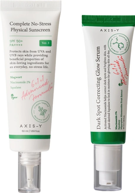 엑시스와이 잡티케어 글로우 세럼 50ml + 안녕 스트레스 무기자차 선크림 버전3 50ml, 1개 - 쿠팡