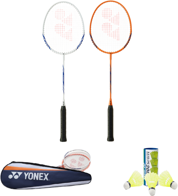 요넥스 배드민턴라켓 2자루 셔틀콕 세트 B4000 + 마비스200, 2025년형 화이트+오렌지 셔틀콕세트