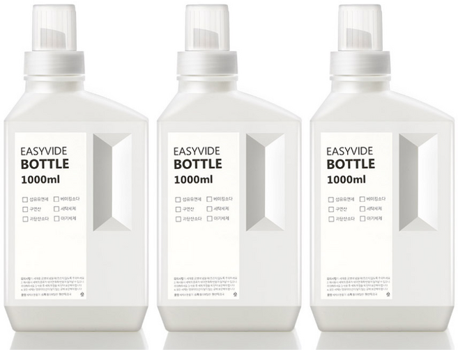 꿈꾸는 키친 세탁 세제 소분 용기 1000ml 3P + 방수라벨지 3P, 화이트, 1세트