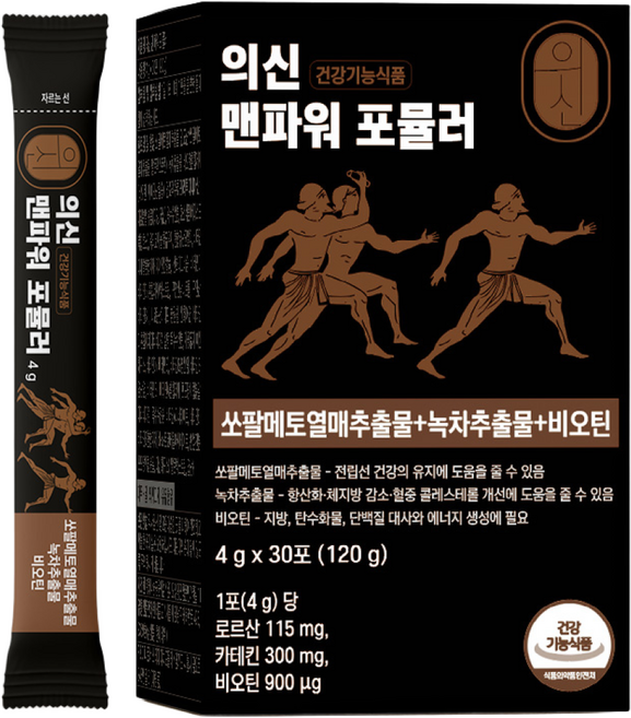 [유통기한 임박_2026-01까지 제품 발송] 의신 맨파워 포뮬러_프리미엄 포맨 쏘팔메토 비오틴 카테킨 녹차 추출물 로르산 남성 전립선 건강 맥주효모 환 스틱, 120g, 1박스