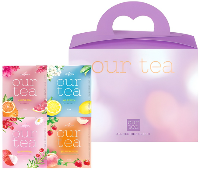 아워티 올 더 타임 퍼플 선물세트, 1세트, 레몬 얼그레이 티 + 오렌지 자몽 블랙티 + 핑크 리치 캐모마일 티 + 딸기 피치 루이보스 티
