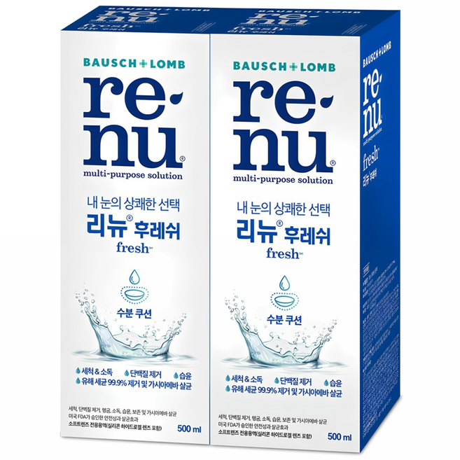 리뉴 후레쉬 렌즈 세정액, 500ml, 2개