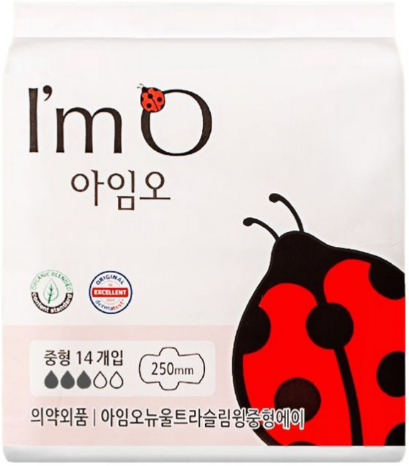 아임오 유기농 생리대 날개형, 중형, 14개입, 1개