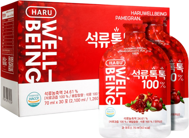 하루웰빙 석류톡톡 100% 석류과즙 70ml x 30포 2개(2개월분), 2.1L, 2개
