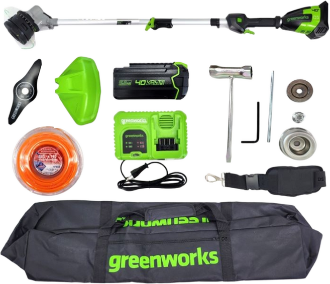 최신형 그린웍스 40V 예초기 무선 충전 나일론 줄 날 배터리 풀 세트 전동 전기 충전식 제초기 충전용 소형 미니 제초기 애초기 예취기 에초기 greenworks 라이트 잔디 깍기, 40V예초기+5.0ah배터리+고속충전기+나일론줄+가방끈, 1개