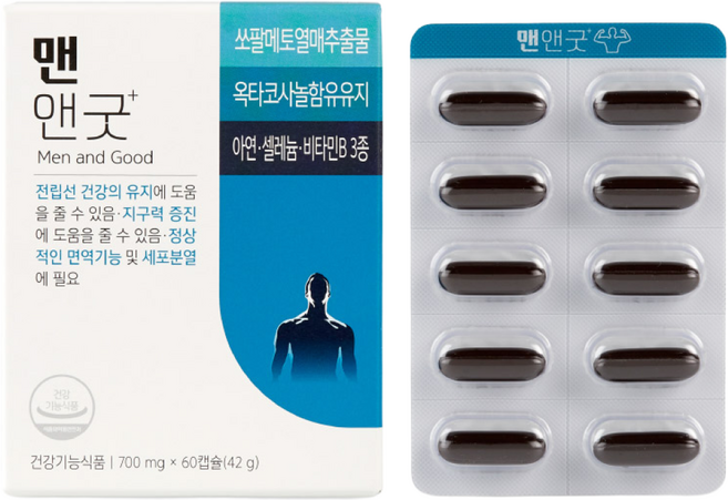 유유제약 맨앤굿 전립선건강 쏘팔메토 2개월분 /로르산 115mg 옥타코사놀 아연, 60회분, 1박스