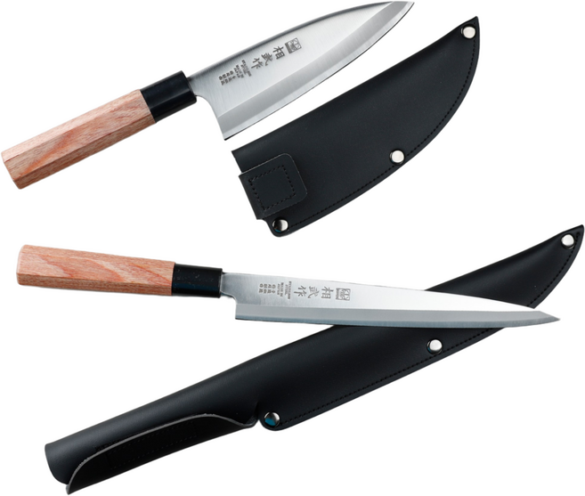 일본 니켄 NIKKEN 고급원목 사시미칼과 칼집세트 또는 데바칼과 칼집세트, 1개, 원목손잡이