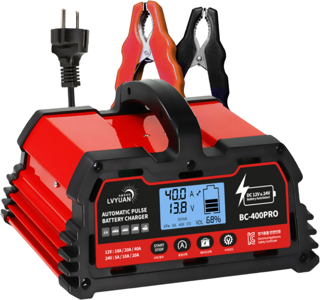 루앤 차량용 배터리 충전기 오토바이 화물차 트럭 스마트 자동 초고속충전, 1개, BC-400 PRO  12V24V-10A/20A/40A
