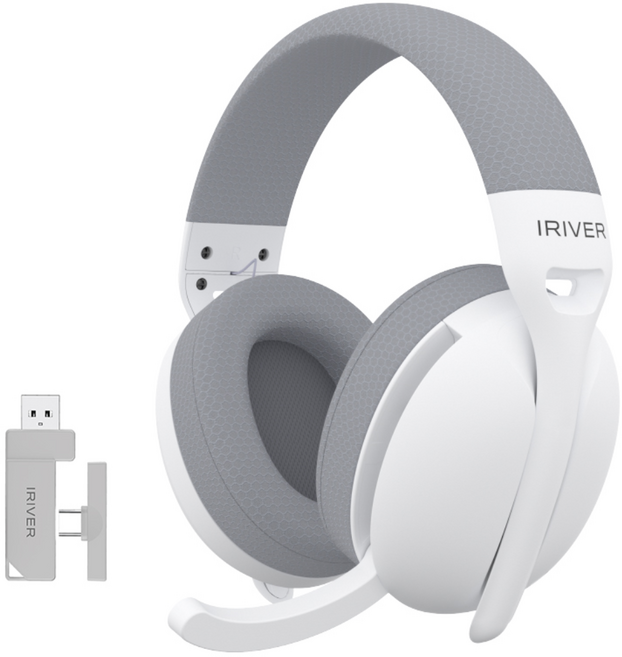 아이리버 초경량 노이즈캔슬링 가상7.1채널 유무선 게이밍 헤드셋 LightFit WGH3 C타입수신기, 화이트
