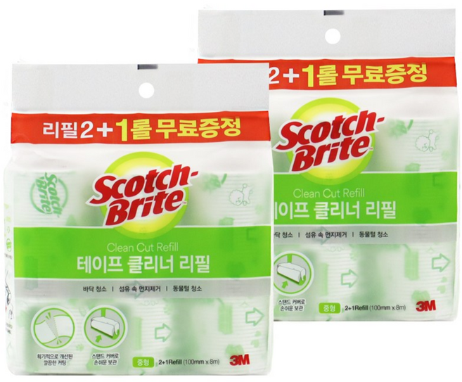 3M 스카치브라이트 중형 테이프클리너 리필 2+1, 2개