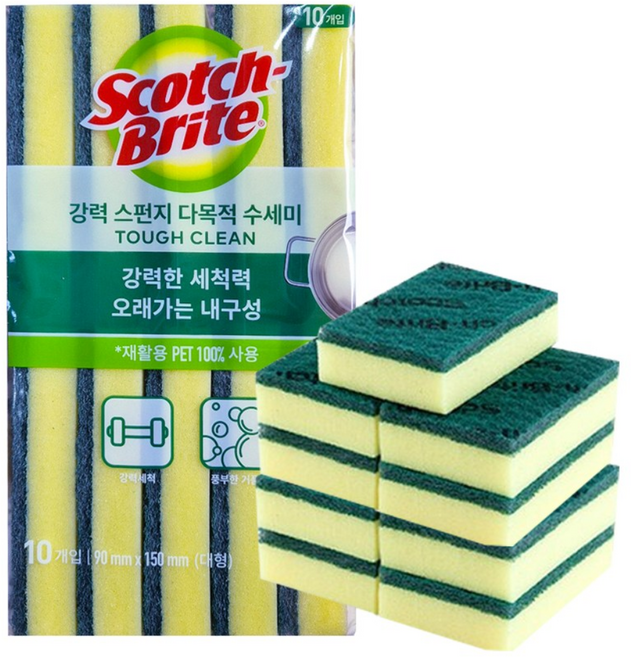 3M 향균스폰지 양면 다목적 수세미 대형 (10입) / 스카치브라이트, 10개, 1개