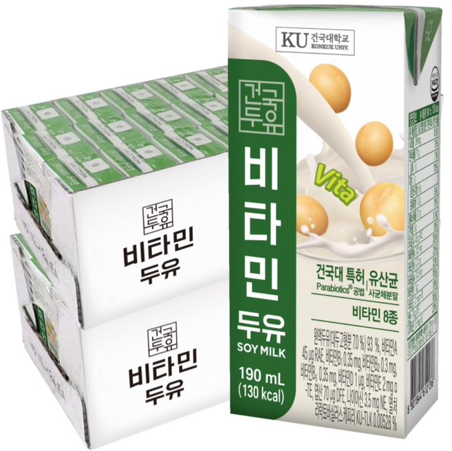 [건국우유] 비타민 두유 190ml, 48개