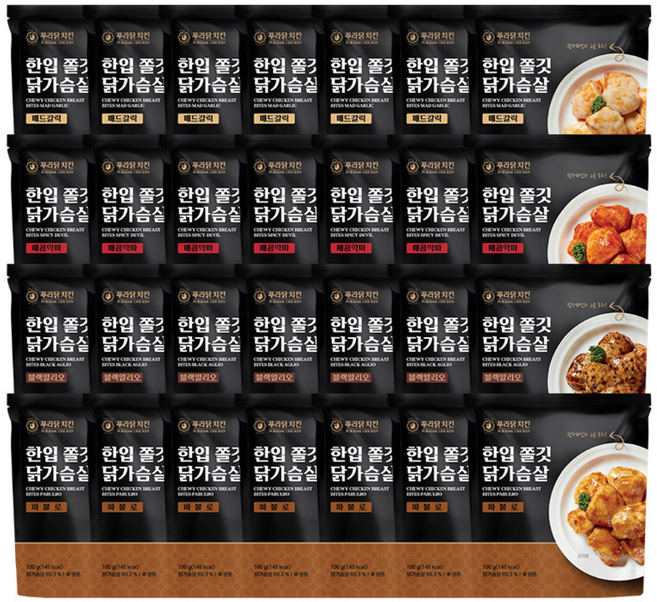 [무료배송/당일출고] 푸라닭 한입쫄깃 닭가슴살 혼합구성, 28개, 100g