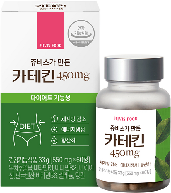 쥬비스가 만든 카테킨 450mg 다이어트 효능 항산화 녹차, 60정, 1개