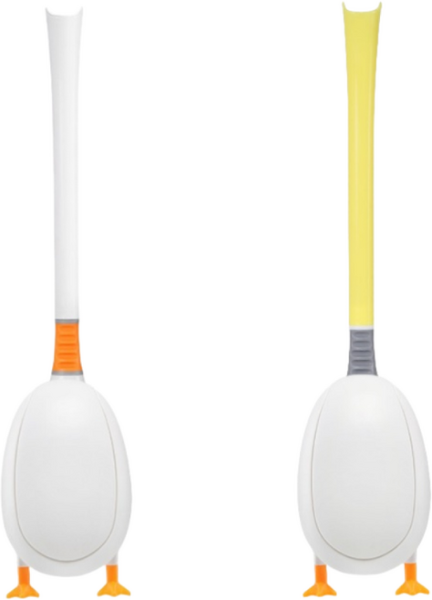 작은 오리 욕실 청소 브러시 화장실 변기 브러시 틈새 공간 다용도 벽식 변기 청소 실리콘 브러시, 2세트, 흰색 + 노란색