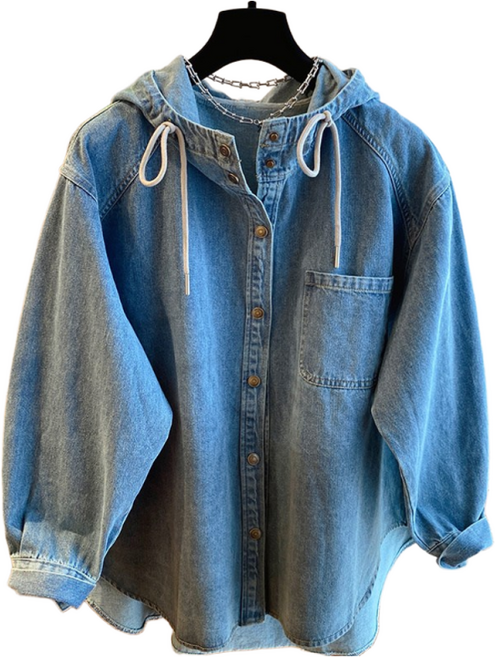 여성 후드 데님 남방 자켓 캐주얼 점퍼 워싱 청재킷 코트 루즈핏 데일리룩