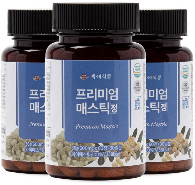 백세식품 매스틱정 프리미엄 매스틱검 HACCP, 36g, 3개
