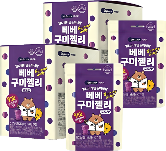 베베쿡 멀티비타민 앤 미네랄 베베구미젤리 4p, 252g, 2개