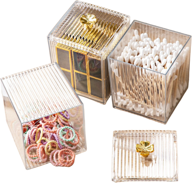 라라공방 템바보드 화장솜 면봉 머리끈 보관함 케이스 3p세트, 3개, 클리어