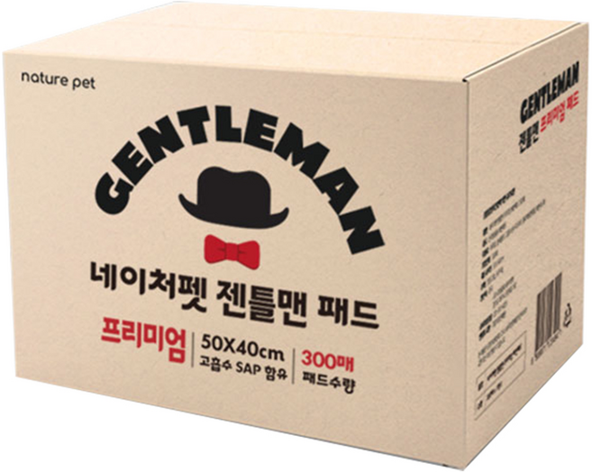 네이처펫 강아지 젠틀맨 프리미엄 배변패드 무향, 1개, 300개입