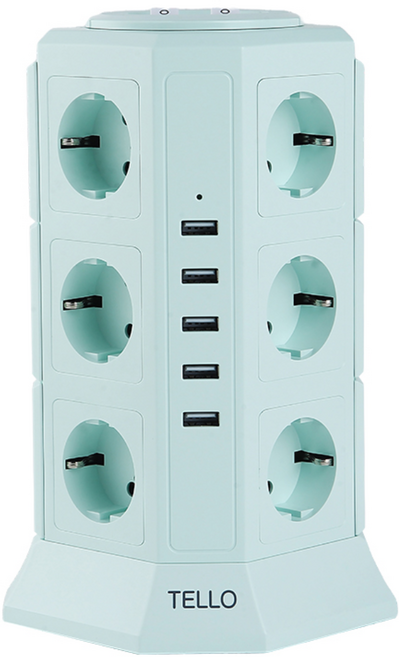 텔로 멀티탭 17구 USB 안전 디자인 타워 멀티 콘센트 과부하 차단, 2m × 민트 × 1개, 1개