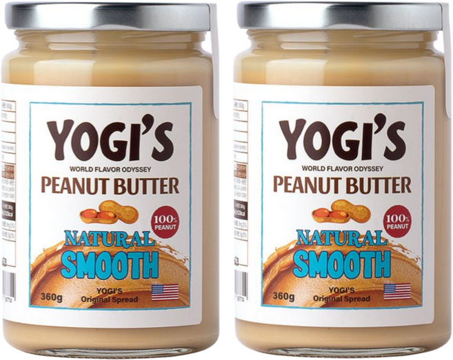 요기스 NON-GMO 무가당 땅콩버터 스무스 100% 무첨가 360g 2개