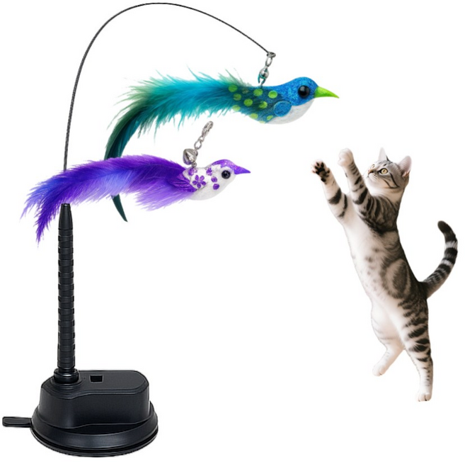 토닥스 강력 흡착 리얼새 사냥본능 자극 고양이 낚시대, 1개, 보라 1개 + 파랑 1개 리얼새 세트