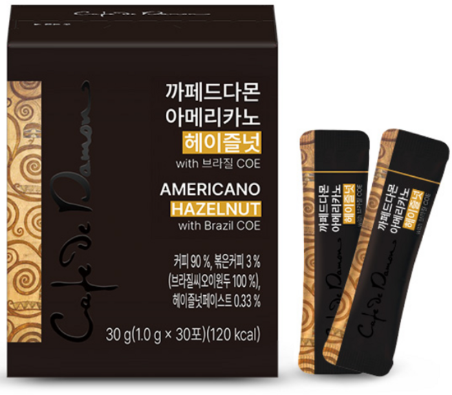 1+1 암웨이 까페드다몬 아메리카노 헤이즐넛 with 브라질, 1g, 2개, 30개입, 1g
