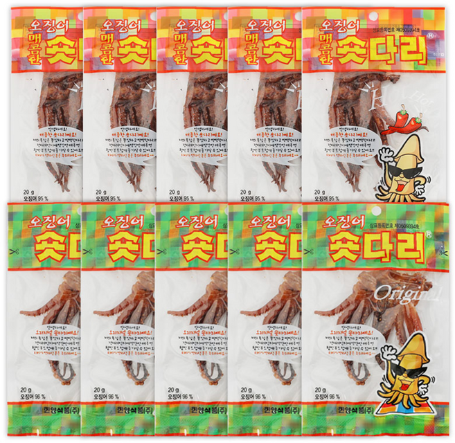 한양식품 오징어숏다리 5봉+매콤한숏다리 5봉, 1세트, 200g