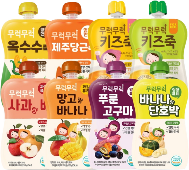 무럭무럭 키즈죽 과일퓨레 모두모아 8팩, 8종, 100g, 8개