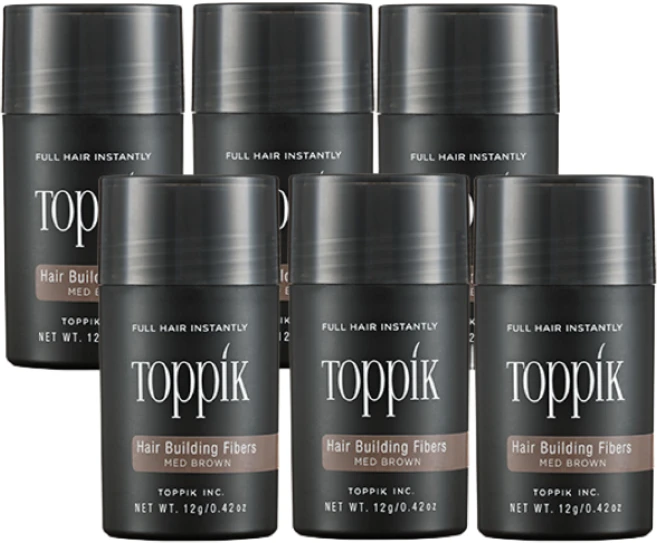 TOPPIK 토픽 흑채 중간갈색 12g 천연양모케라틴 증모제 새치커버 에어쿠션 펌프별매, 6개 - 쿠팡