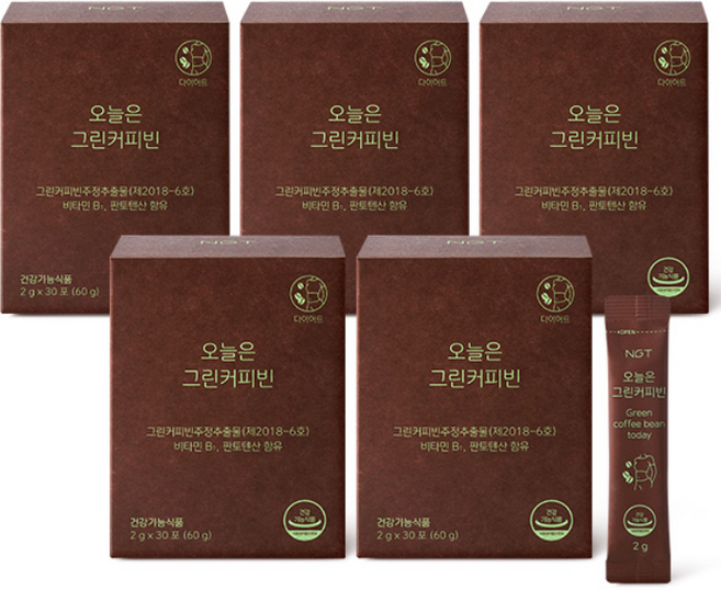 네츄럴굿띵스 오늘은 그린커피빈 체지방분해 다이어트 커피 2g x 30포, 5개