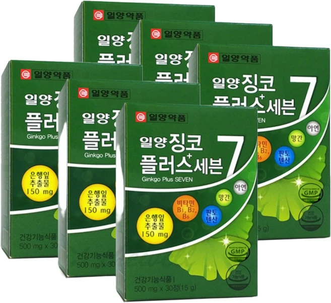 일양약품 징코플러스 혈행 기억력 은행잎추출물 나토키나제, 30정, 6개 - 쿠팡