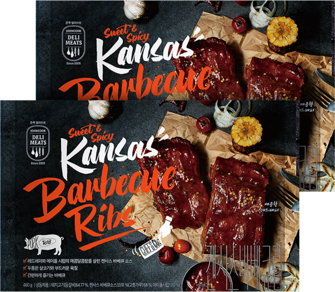 존쿡 델리미트 캔사스 바베큐 립 460g, 2개