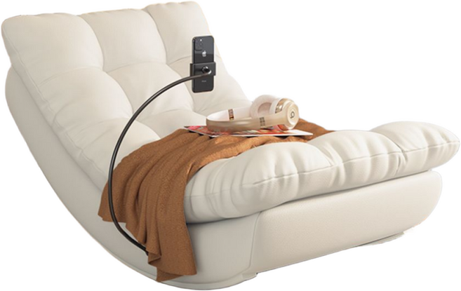 도모베드 물아일체 핸드폰 홀더 로킹 체어 리클라이너 소파 의자 거실 발코니 빈백 좌식, 오렌지 가죽