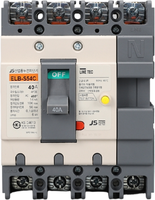 JS산전 4P 40A 누전차단기 14KA K.S인증제품 배전반 분전반 ELB 380V 460V 누전차단기 ELB, 4P40A ELB(누전차단기), 1개