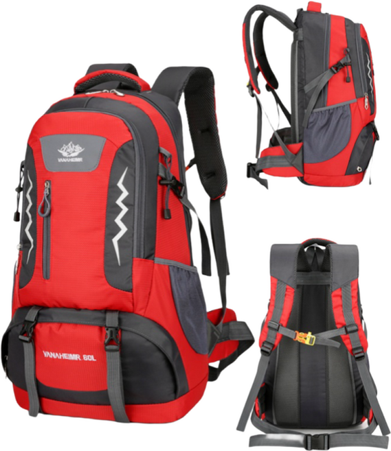 HTYVC 등산가방 60L 대용량 스포츠 배낭 백팩 트래킹 캠핑 아웃도어 남녀 트레블배낭, Red