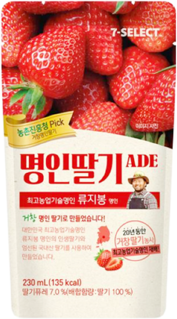 명인딸기 에이드 파우치음료 230ml, 20개