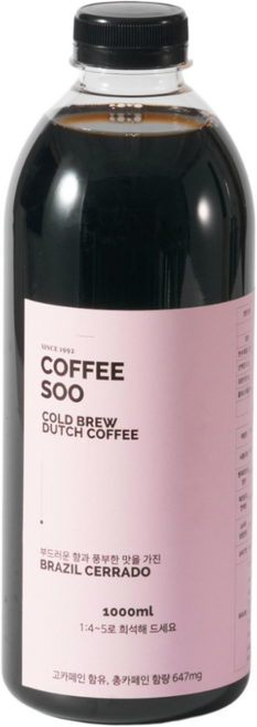 [런칭특가] 커피수 콜드브루 더치커피 원액 브라질 세하도 1리터, 1개, 1개입, 1L