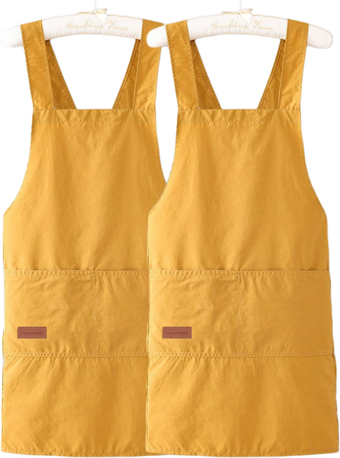 클린프로젝트 X 방수 앞치마 원피스 주방 카페 공방 바리스타, 2개, 머스타드