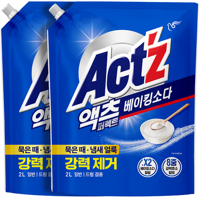 액츠 퍼펙트 베이킹소다 액상세제 리필, 2L, 2개