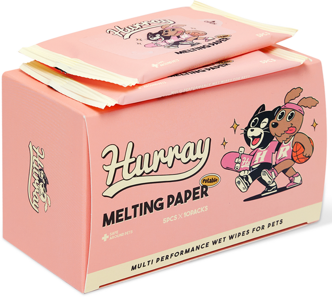 허레이 멜팅페이퍼 포터블 반려동물 휴대용 산책 물티슈 50매 동물용의약외품 인증, 1개입, 1세트