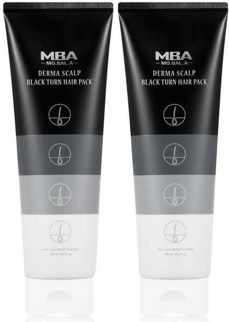 MBA 탈모완화 모발영양 집중케어 탈모케어 새치커버 모발아 더마 스칼프 블랙턴 헤어 팩 270ml, 2개