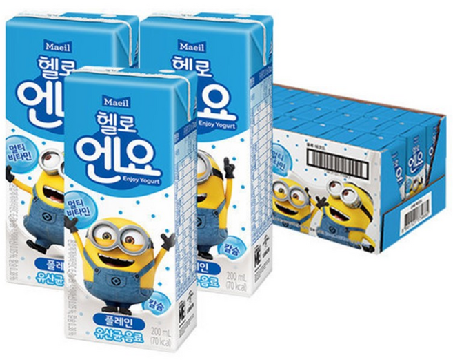 매일유업 헬로엔요 플레인 유산균 요구르트 음료 200mlx24팩, 200ml, 24개