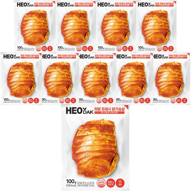 허닭 프레시 슬라이스 닭가슴살 핫스파이시커리, 100g, 10개