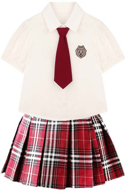 크리스탈하우스 아동 여름 여아 반팔 셔츠 레드 체크 치마 상하세트 CE021