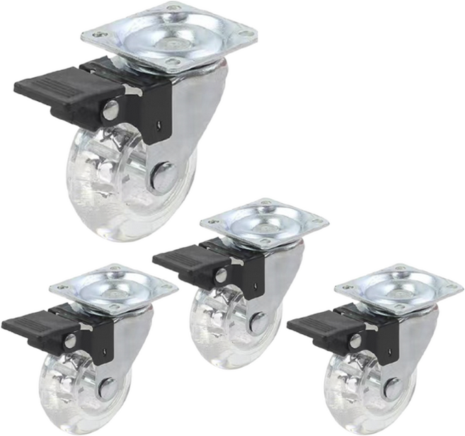 스톤락 2인치 크리스탈 TPU 무소음 캐스터 바퀴 평판 브레이크형, 4개